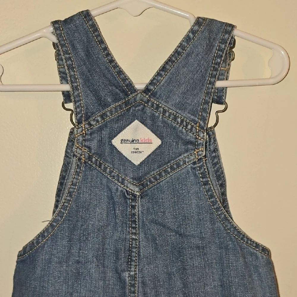 OshKosh B'gosh Blue Denim Overalls with Flower Embroidery LOT-S